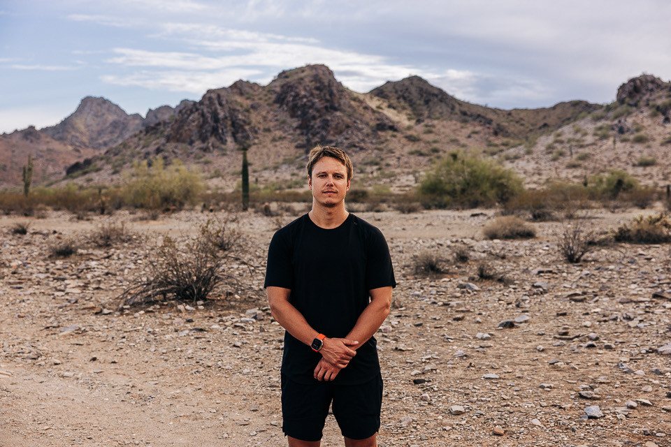 Kiefer Wiedmaier, founder of KIFFIT Performance, on a desert trail outside Phoenix, Arizona