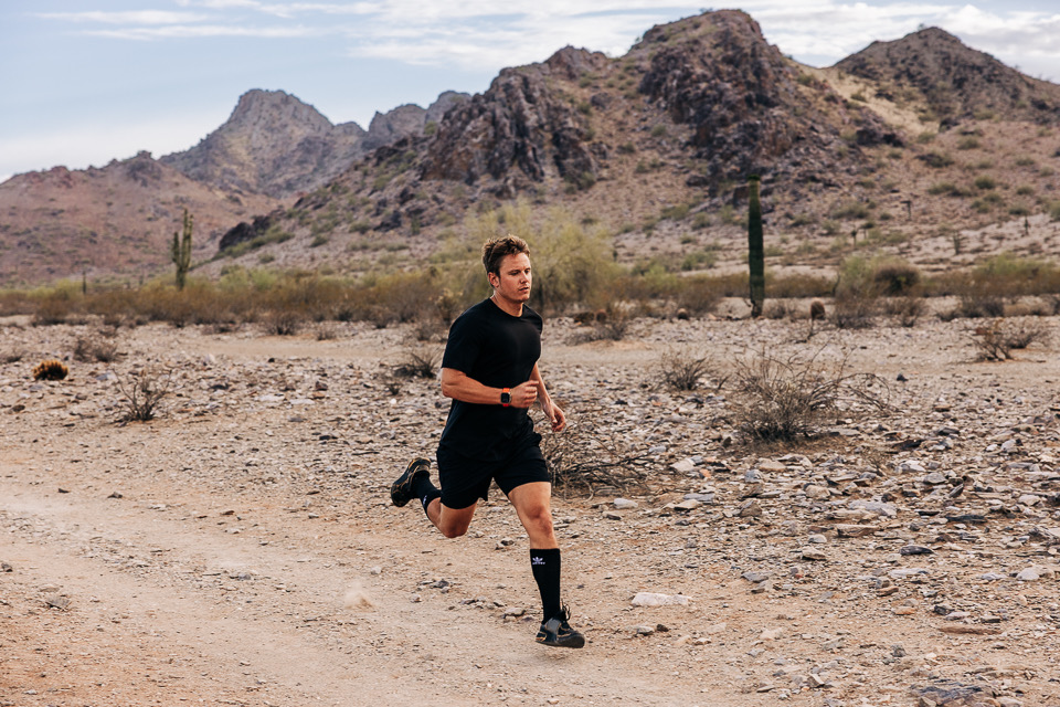 Kiefer Wiedmaier running a desert trail outside Phoenix, Arizona