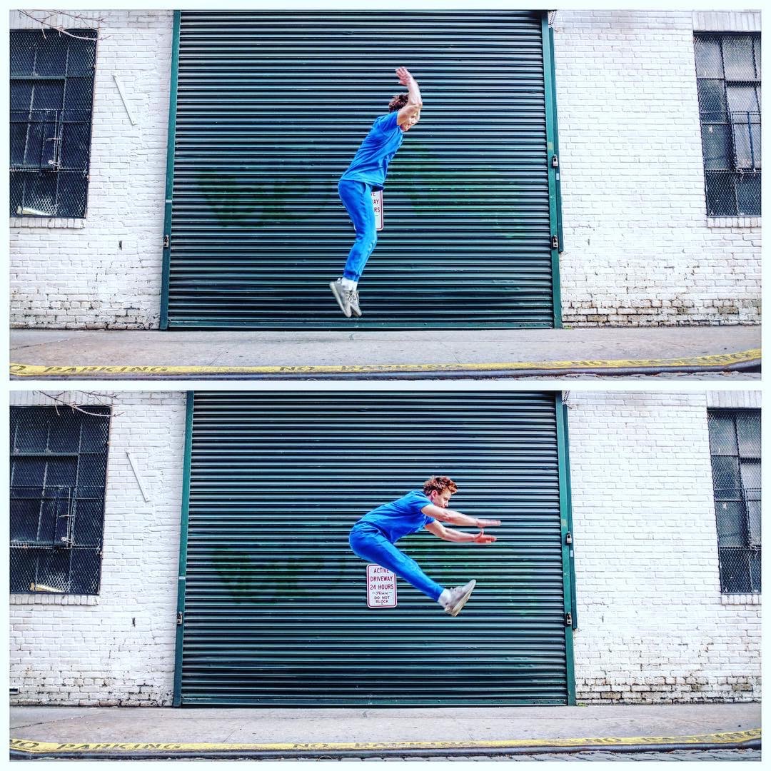 Kiefer Wiedmaier mid air during an explosive jump sequence